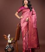 Light pink cotton woven zari work tassel saree