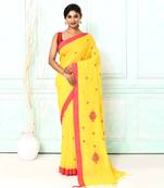 yellow cotton handloom jamdani saree with blouse