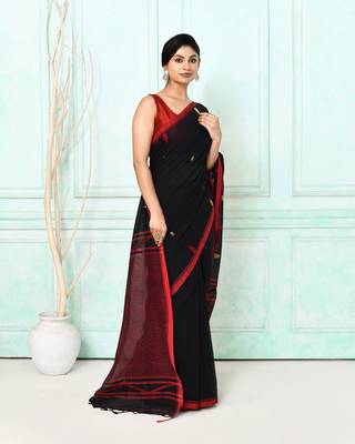 black cotton handloom jamdani saree with blouse 1