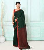 dark green cotton handloom jamdani saree with blouse