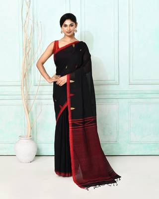 black cotton handloom jamdani saree with blouse 2