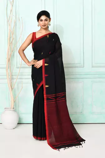 black cotton handloom jamdani saree with blouse