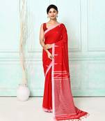 red cotton handloom jamdani saree with blouse