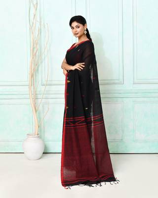 black cotton handloom jamdani saree with blouse 3