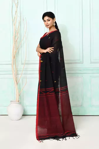 black cotton handloom jamdani saree with blouse