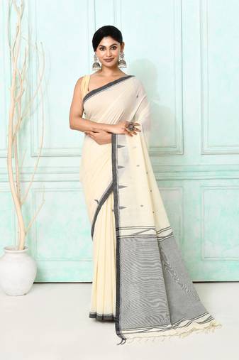 off white cotton handloom jamdani saree with blouse