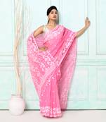 pink cotton silk blend jamdani saree