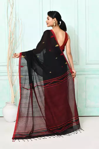 black cotton handloom jamdani saree with blouse