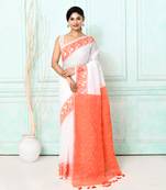 white orange cotton silk blend jamdani saree