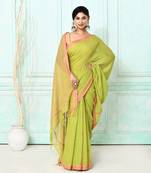 olive cotton handloom jamdani saree with blouse