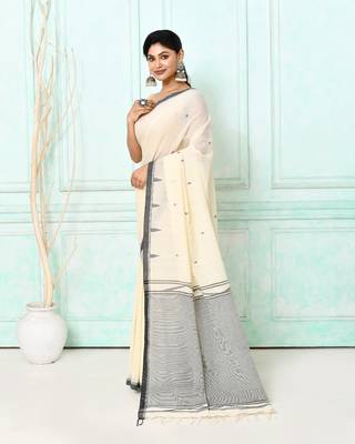 off white cotton handloom jamdani saree with blouse 2