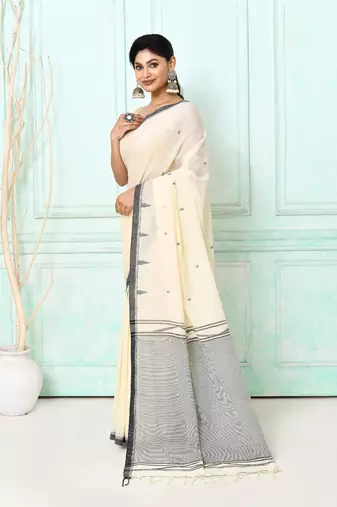 off white cotton handloom jamdani saree with blouse