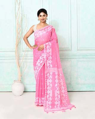 pink cotton silk blend jamdani saree 2