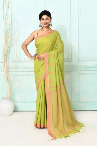 olive cotton handloom jamdani saree with blouse