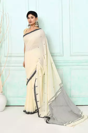 off white cotton handloom jamdani saree with blouse