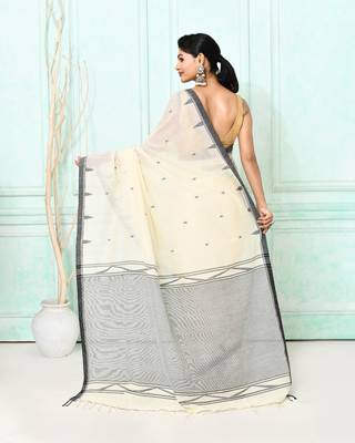 off white cotton handloom jamdani saree with blouse 4