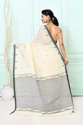 off white cotton handloom jamdani saree with blouse