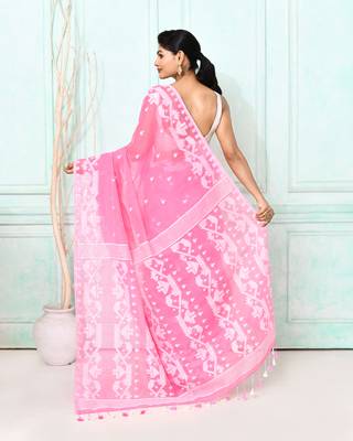 pink cotton silk blend jamdani saree 4