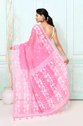 pink cotton silk blend jamdani saree