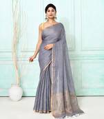 dim gray handloom linen sequin saree with blouse