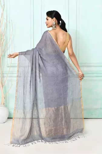 dim gray handloom linen sequin saree with blouse
