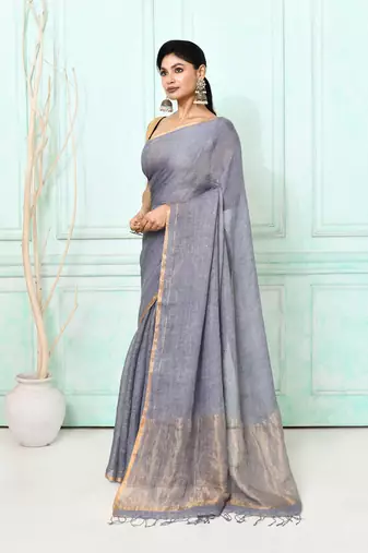 dim gray handloom linen sequin saree with blouse