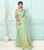 sea green handloom linen sequin saree with blouse