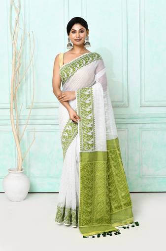 white cotton silk blend jamdani saree