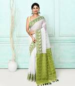 white cotton silk blend jamdani saree