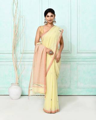 cream cotton handloom jamdani saree with blouse 1