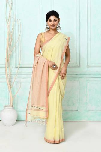 cream cotton handloom jamdani saree with blouse