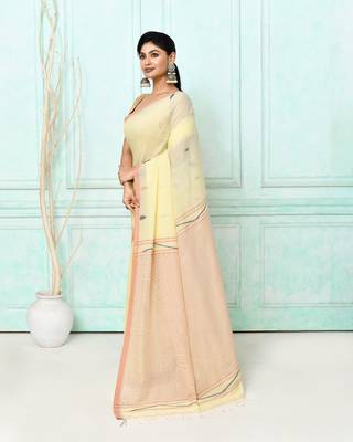 cream cotton handloom jamdani saree with blouse 2