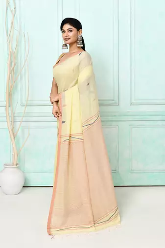 cream cotton handloom jamdani saree with blouse