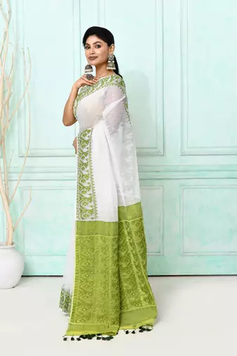 white cotton silk blend jamdani saree