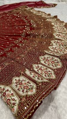 red sequins work silk lehenga set choli with dupatta with dupatta 5