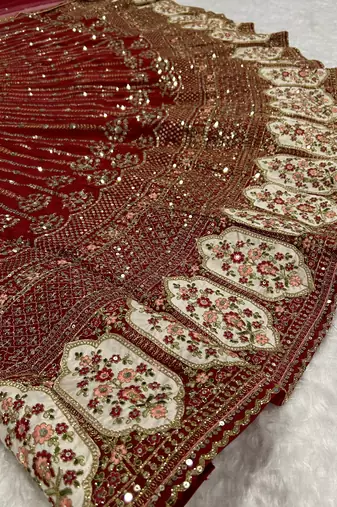 red sequins work silk lehenga set choli with dupatta with dupatta