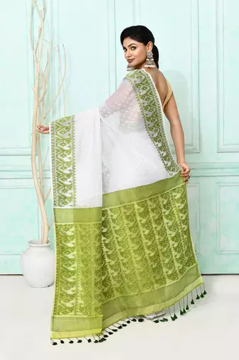 white cotton silk blend jamdani saree