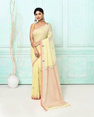 cream cotton handloom jamdani saree with blouse 3
