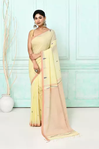 cream cotton handloom jamdani saree with blouse
