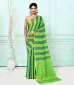 green cotton handloom jamdani saree with blouse
