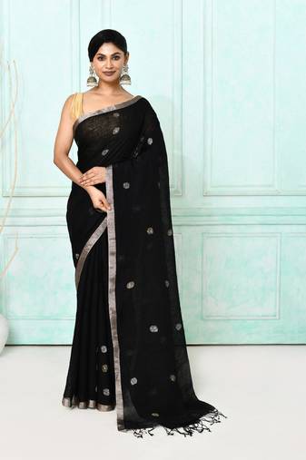 black handloom linen jamdani saree with blouse
