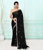 black handloom linen jamdani saree with blouse