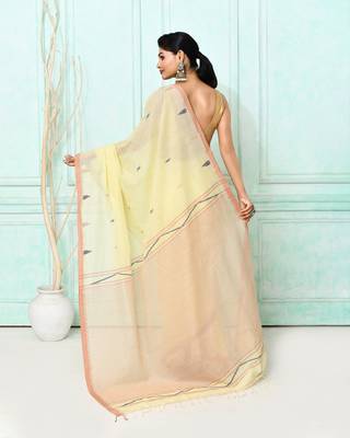 cream cotton handloom jamdani saree with blouse 4