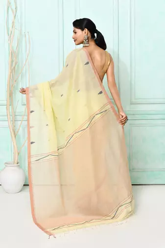 cream cotton handloom jamdani saree with blouse