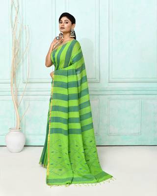 green cotton handloom jamdani saree with blouse 2