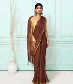 brown handloom linen sequin saree with blouse