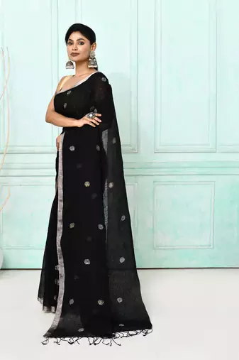 black handloom linen jamdani saree with blouse