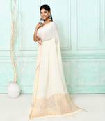 white handloom linen sequin saree with blouse