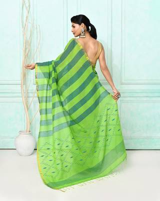green cotton handloom jamdani saree with blouse 4