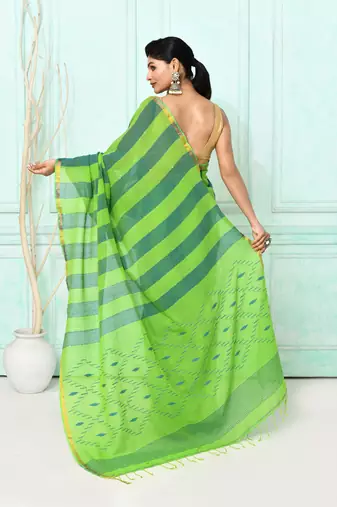 green cotton handloom jamdani saree with blouse